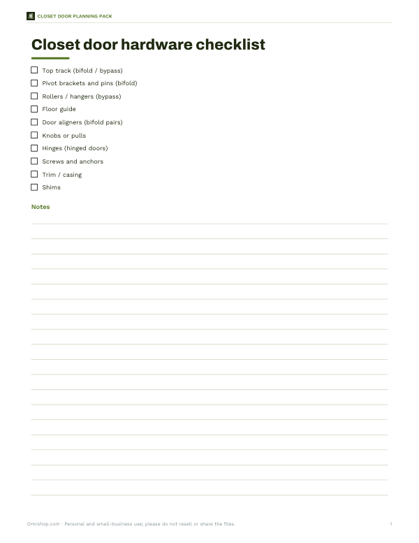 Preview of Printable Closet Door Hardware Checklist